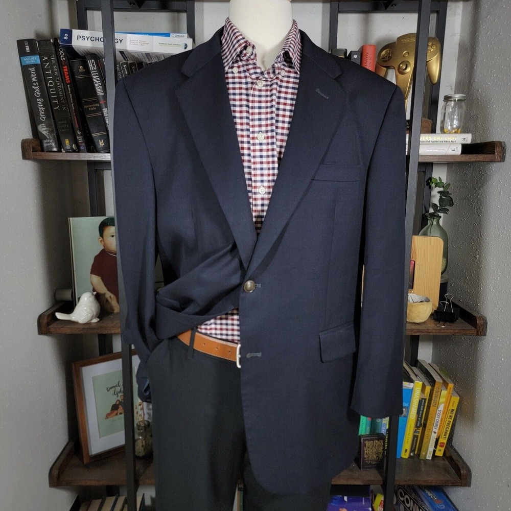 Stafford Executive Men's Sport Coat Blazer Two Button Deep Navy Wool Size 44R